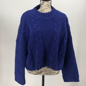 Nordstrom Cotton Emporium Sweater Royal Blue Cable Knit XL  NWOT